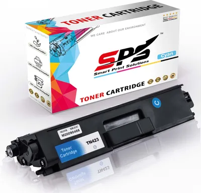 A toner cartridge and its packaging are displayed on a white reflective surface.