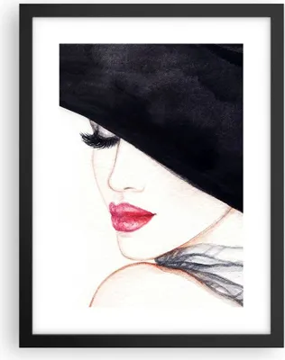 Produktbild von Gerahmtes Poster - Schwarzer Rahmen - Frau Lippen Hut Eleganz - 30x40 cm - Wand Bild - Wanddeko - Wandbilder - Wandposter - Bilderrahmen - Bilder - Kunstdruck - Wandbild - P2BPA30x40-2947