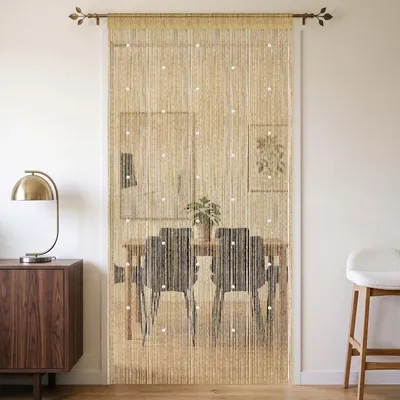 Produktbild von Seilvorhang Fadenvorhang Türvorhang Insektenschutz 100x200cm Champagner Waschbar Kürzbar Raumteiler Balkon Terrass