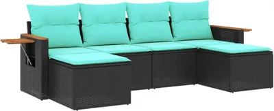 Produktbild von vidaXL 6-tlg. Garten-Sofagarnitur mit Kissen Schwarz Poly Rattan