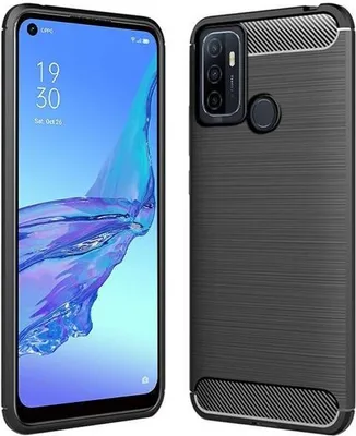 Immagine prodotto di cofi1453® Custodia in silicone Paraurti in carbonio compatibile con Oppo A53 Custodia TPU Morbida Custodia Cellulare Copertura Protettiva Nero