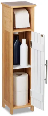 Produktbild von Famanu Badschrank mit Toilettenpapierhalter - platzsparend - 1 Stück - Bambus und MDF