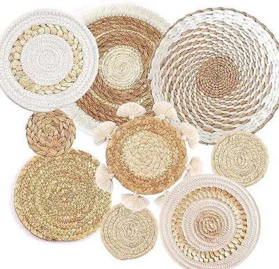 Produktbild von Bohemekörisches Dekorationsensemble für Wohnbereich - Essbereich - Schlafbereich - Schilddrüsenartige Dekoration - 9-teiliges Accessoireset - Tidensalz - Runde Wandkomposition
