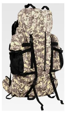 Produktbild von 60L Wanderrucksack in Kamelbraun mit Tarnmuster, 900D Oxford mit PU, wasserabweisend