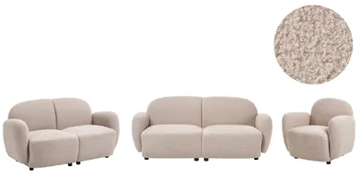 Produktbild von BELIANI 6-Sitzer Sofa Set 3-Teilig Beige Bouclé Gepolstert mit Breiter Sitzfläche Armlehnen Organisches Retro Design Wohnzimmer-Set Polstergruppe
