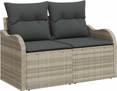Zdjęcie produktu dla vidaXL Sofa ogrodowa z poduszkami jasnoszara 121 x 62 x 69 cm z polirattanu
