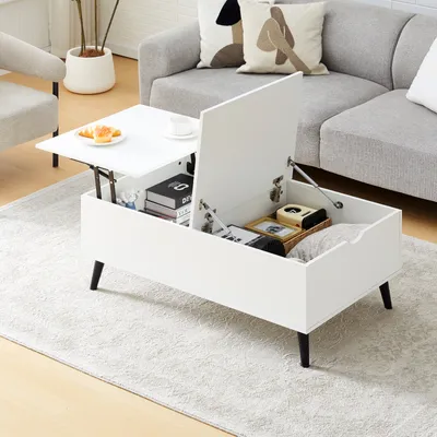 Produktbild von CLIPOP Couchtisch,Sofatisch höhenverstellbarer,Versenkbarer Wohnzimmertisch,Hubplatte Beistelltisch,Weiß