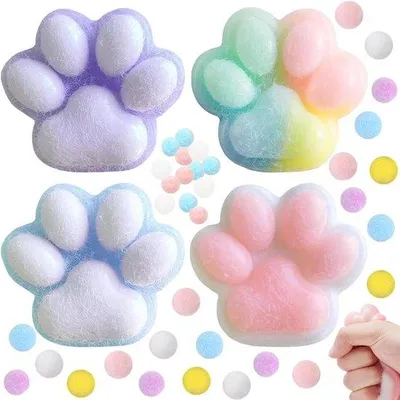 Produktbild von Kattenspeelgoed Set - 4 Stücke - Weiches Knuffel Spielzeug für Kinder - Entspannung Spielzeug - Schöne Katzenpfoten - Weiß Blau - Für Mädchen und Jungen