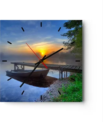Produktbild von Wanduhr - Quadrat - Glasuhr - Landschaft Meer Sommer Sonne - 40x40cm - Schleichendes Uhrwerk - Lautlos - zum Aufhängen bereit - Dekoration Modern - Wanddekoration aus Glas - C3AC40x40-2226