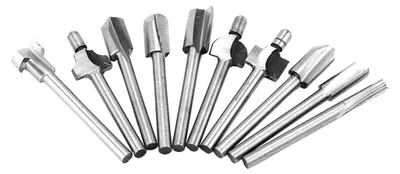 Produktbild von Set von 10 Schaftfräsern mit 1/8 Zoll Durchmesser aus Hochgeschwindigkeitsstahl für die Holzbearbeitung