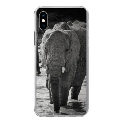 Produktbild von MuchoWow® Handyhülle Schutzhülle Hülle für iPhone Xs Elefant - Tiere - Wasser - Schwarz und weiß Silikon Softcase Handy Hülle - Handytasche