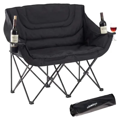 Produktbild von Relaxdays Camping Bank, faltbar, Tragetasche, Getränkehalter, 272 kg, Doppel Campingstuhl, Polyester & Metall, schwarz