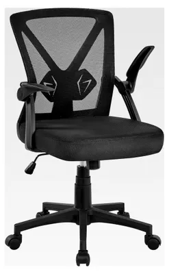 Produktbild von Bürostuhl mit hochklappbaren Armlehnen, Drehstuhl aus Mesh, ergonomischer Schreibtischstuhl, verstellbare Lendenwirbelstütze, Wippfunktion, höhenverstellbar in Schwarz