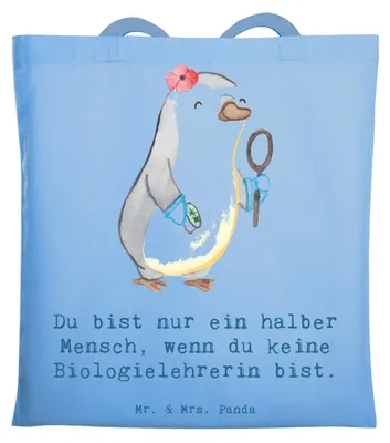 Produktbild von Mr. & Mrs. Panda Tote Bag Biologielehrerin Herz - Sky Blue - Geschenk, Einkaufstüte, baumwoll shopper, Lustig, Biologie, Grundschule, Tasche, schulterbeutel, Laptoptasche