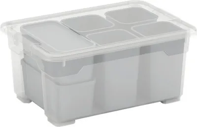Produktbild von Kunststoffbox DIRK XS mit Deckel und 6 Trennfächern