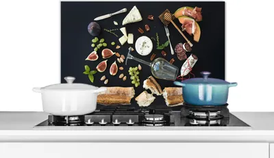 Produktbild von KitchenYeah®  Spritzschutz Küche - Küchenrückwand - Wandschutz für Herd und Spüle - Wein - Obst - Käse 60x40 - Alu-Dibond (Alternative zum Spritzschutz aus Glas) - Hitzebeständig - Herdspritzschutz -