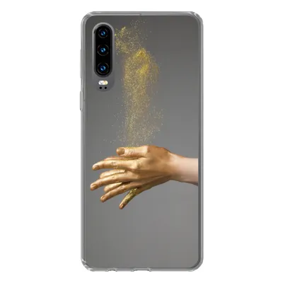 Produktbild von MuchoWow® Handyhülle Schutzhülle Hülle für Huawei P30 Frau mit goldgefärbten Händen und einer Glitzerwolke Silikon Softcase Handy Hülle - Kartenbesitzer