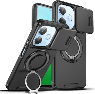 Image de Etui double couche pour Oppo A5 Pro, cache-appareil photo coulissant et anneau magnétique Noir