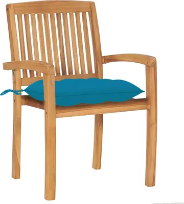 Produktbild von vidaXL Gartenstühle 2 Stk. mit Hellblauen Kissen Massivholz Teak