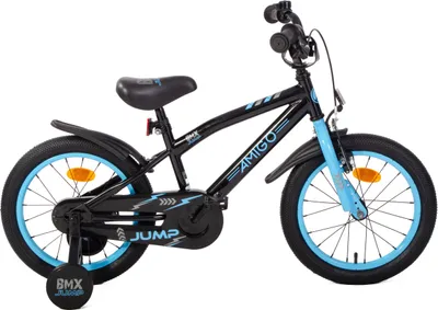 Produktbild von AMIGO Kinderfahrräder Jungen BMX Jump 16 Zoll 25,5 cm Jungen Rücktrittbremse Schwarz/Blau