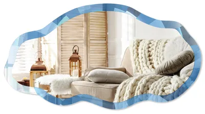 Imagen del producto de Espejo de pared moderno con un borde decorativo – 90x45 cm – Espejo de pared asimétrico de forma libre – Decoración de espejo original para salón, pasillo y dormitorio - Energiewirbel, Imagen generada por IA