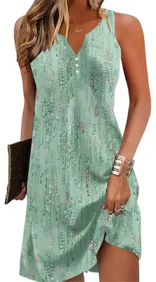 Produktbild von Sommerkleid im Boho-Stil – Lässiges Strandkleid – Ärmellos – V-Ausschnitt – Minirock – Leichter Polyester