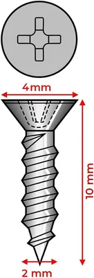 Obrázok produktu pre Sada miniskrutiek, 2,0x10 mm, 300 kusov, zapustná hlava, určené na precízne práce