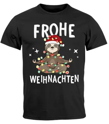 Produktbild von Herren T-Shirt Frohe Weihnachten Lustig Weihnachtsshirt Dabbing Weihnachtsmotiv Fun-Shirt XMAS Moonworks® Faultier schwarz S