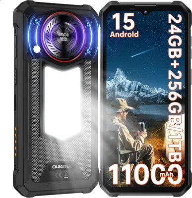 Produktbild von Oukitel WP53 Pro 4G Outdoor Handy Android 15, 11000mAh 128dB Lautsprecher 24GB+256GB 6,52'' FHD+ 50MP Outdoor Smartphone mit Campingleuchte, Schwarz