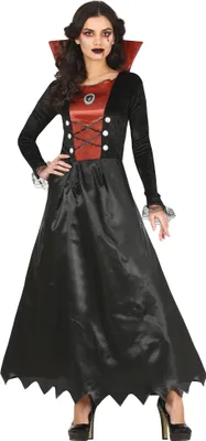 Immagine prodotto di Vampiro Halloween Abito Rosso Nero Lungo Spaventoso Abito da Sera Costume Gotico Carnevale, Taglia: 36 - 38 (S) Colore: Nero