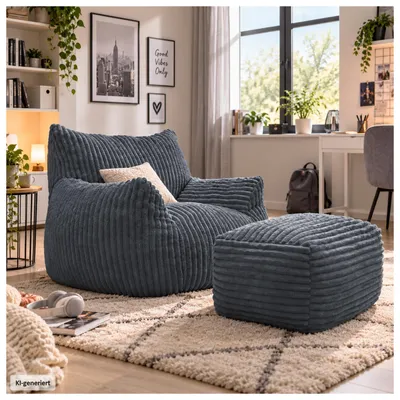 Produktbild von Softsessel Adina mit Hocker Grau Sitzsack Bodensessel 103 x 70 x 90 cm