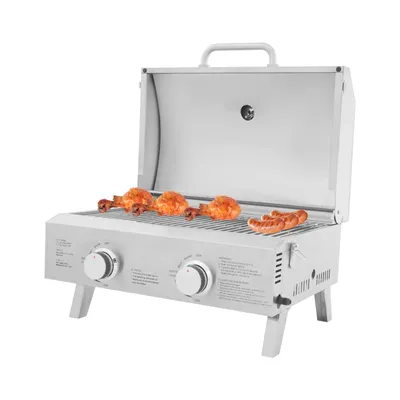 Obrázek produktu pro Nerezový plynový gril, přenosný gril, nerezový skládací venkovní gril, plynový gril, stříbrný
