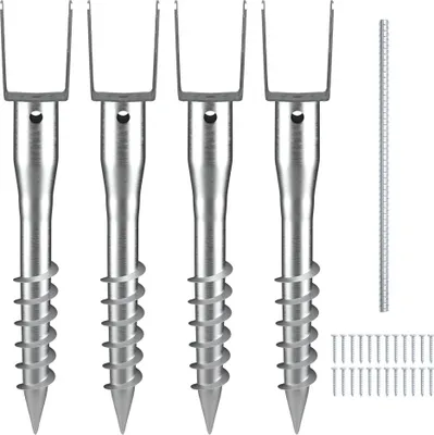 Produktbild von U-Pfostenträger 4er-Pack 100 x 70 x 700 mm - DIY Einbetonier-Pfostenhalter - inkl. 6 Zuganker und Bewehrungsstange - U-förmiger Pfostenhalter
