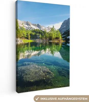 Produktbild von MuchoWow® - Leinwandbilder - Wasser - Berge - Felsen, Wandbild, Wanddeko Bilder Wohnzimmer, 60x90 cm
