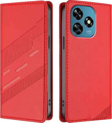 Produktbild von Hülle für Oukitel C51, Kunstleder Brieftaschen Handyhülle mit Kartenfach und Standfunktion Rot