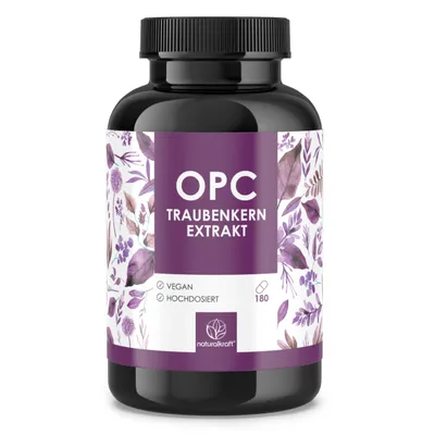 Produktbild von OPC Traubenkernextrakt Kapseln – 1250 mg Traubenkernextrakt – 1000 mg OPC pro Tagesdosis (2 Kapseln) – 180 Kapseln für 3 Monate – Vegan - glutenfrei