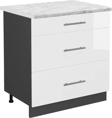 Produktbild von Küchenunterschrank Vicco Fame-Line Weiß Hochglanz 80 cm mit 3 Schubladen, AP Marmor, Model 46736