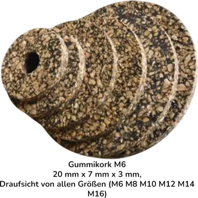 Obrázek produktu pro 20 kusů Gumový korek M6 20 mm x 7 mm x 3 mm