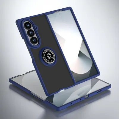Produktbild von Hülle für Samsung Galaxy Z Fold 7 Matte Transluzent TPU Stoßfest Schutzhülle mit Ring Halter Ständer Blau