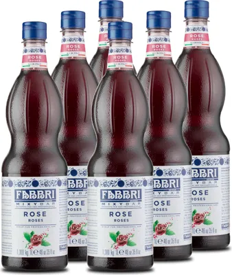 Produktbild von Food-United MIXYBAR-ROSEN-BLÜTEN-FABBRI Sirup 6x1L PET-Flasche - sciroppo di rose Italien - ohne Aroma- Farb- & Konservierungsmittel - Roseinsirup geeignet für Bloomin-Cocktails mit und ohne Alkohol & Eis-Tee - oder auch für Limonade Mocktails Rosenwass