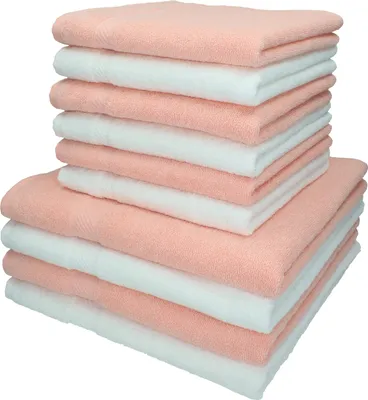 Produktbild von Betz 10-tlg. Handtuch-Set PALERMO - 4 Liegetücher 6 Handtücher 100% Baumwolle Farbe: weiß und apricot