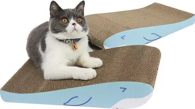 Produktbild von Famanu Katzenkratzkarton Set von 2 - Walbenform, Katzenkratzkissen