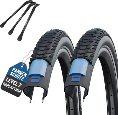 Produktbild von 2 x Schwalbe Reifen Marathon E-Plus Schwarz Reflex 28 x 2,00 (50-622)“ + MSZweirad Reifenheber