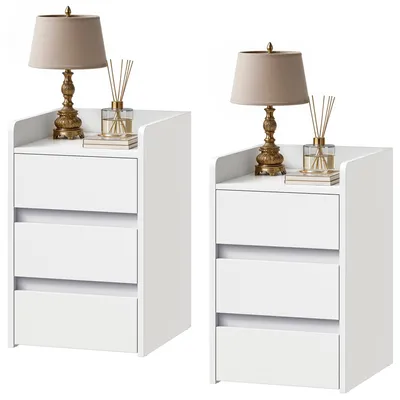 Produktbild von YITAHOME Nachttisch, 2er Set, Beistelltisch, mit 3 Schubladen, 35 x 40 x 59 cm, Weiß
