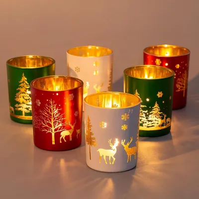Produktbild von Kerzenhalter für Weihnachtsdekoration: Romadedi Set mit 6 Glas-Teelicht-Kerzenhaltern für Weihnachtskerzen