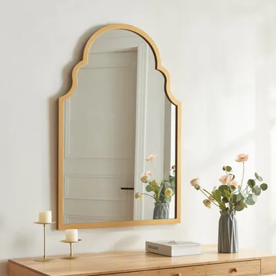 Produktbild von Lustro ścienne "Hämeenkyrö" z ramą MDF 90 x 60 cm w kolorze złotym