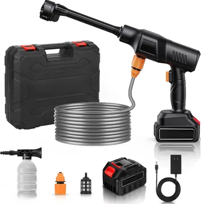 Produktbild von Akku Hochdruckreiniger, 900 PSI Tragbarer Hochdruckreiniger, mit 20000mAh, 6-in-1 Multi-Sprühdüse,17FT Schlauch für Autos,Gärten,Pool und Lagern
