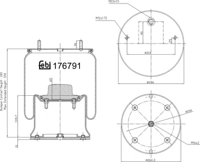 Produktbild von FEBI BILSTEIN Luftfederbalg 176791 200 596mm 286 260mm