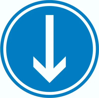 Produktbild von Richtungspfeil runter Aufkleber Kreis  weiss blau Pfeil Ø50mm