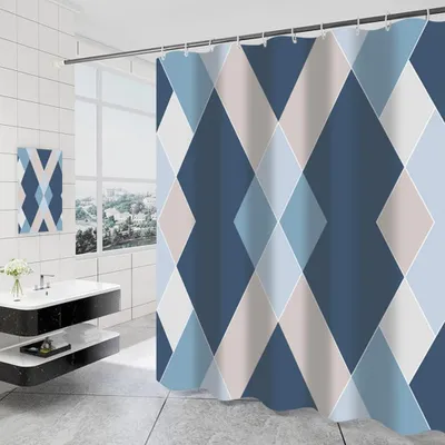 Obrázek produktu pro Omgoods – Voděodolná sprchová závěsa s geometrickým vzorem, rozměry 240 x 200 cm